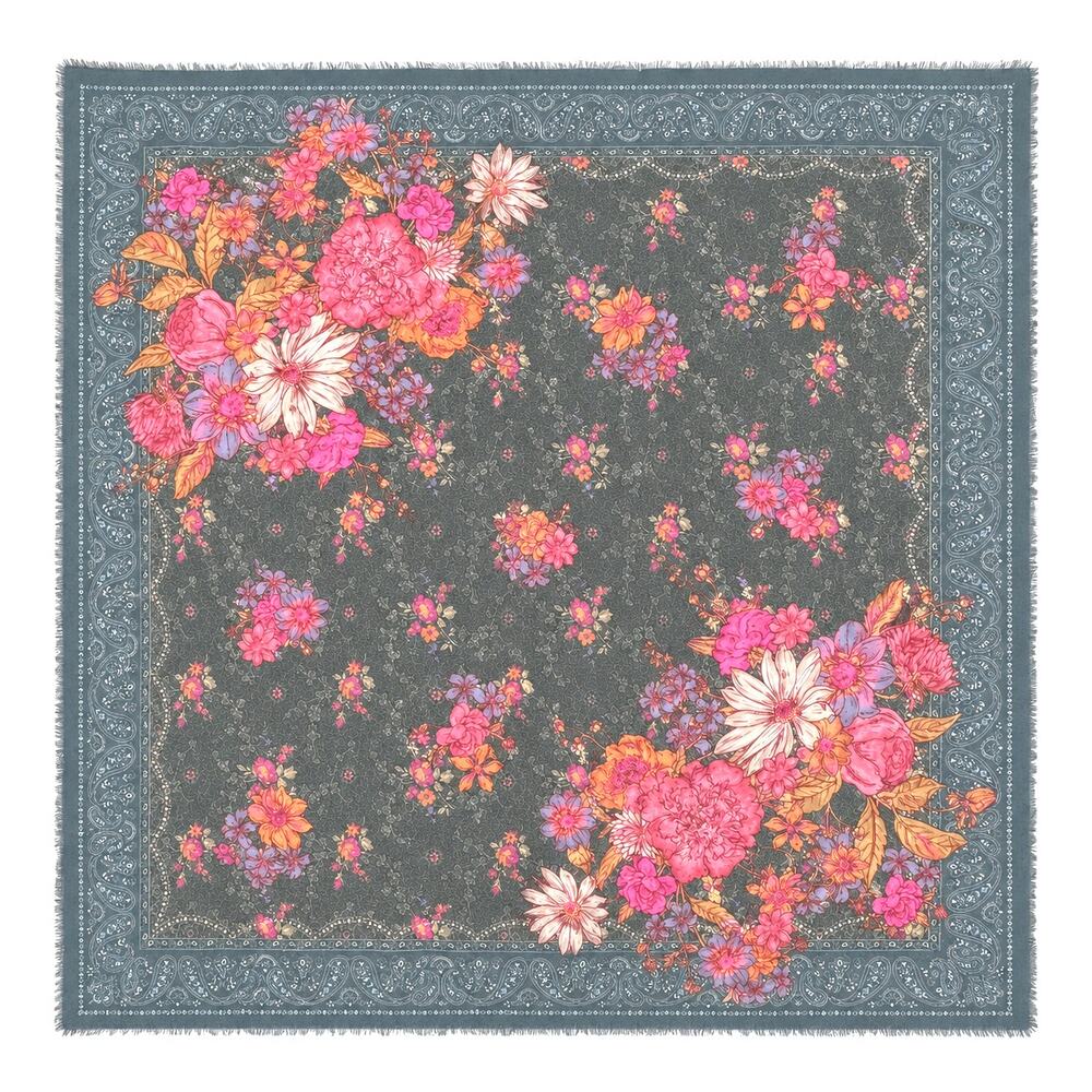 Natural Life Boho Scarf English Garden Gray Pink Lightweight Paisley Floral 28"